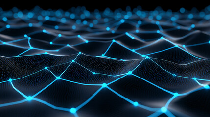 Interconnected Network Structure with Wavy Lines and Glowing Nodes Digital Connection Visualization