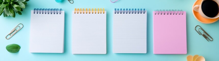 A realistic stationery mockup for task management design is offered, consisting of a paper clip and binder set with blank note sheets, and memo types attached using a thumbtack, fastener, clasp, and