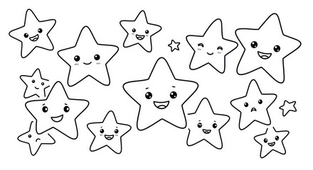 Fototapeta premium Playful Star Coloring Page with Smiley Faces