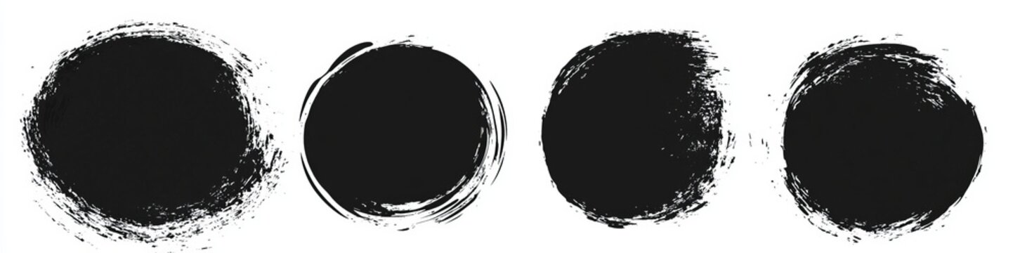 This modern realistic illustration features spray paint circles isolated on a white background, complete with round black signs, ink splatter, and elements of grungy street art and distressed