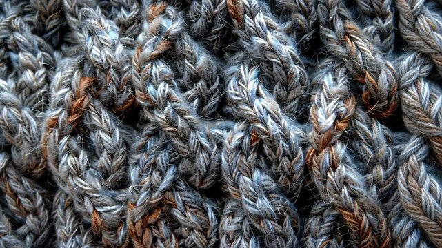 Explore the intricate beauty of a cable knit pattern in this macro photograph, revealing the texture of a wool sweater. Ai Generated.