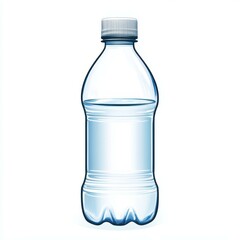 Fototapeta premium A clear plastic water bottle stands isolated on a white background, showcasing its sleek, modern design for hydration.