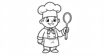 Chef with Big Hat and Spoon Coloring Page