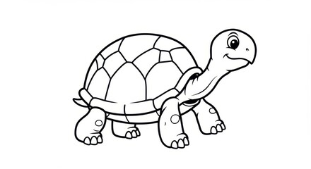Black and White Line Art of a Slowly Walking Turtle