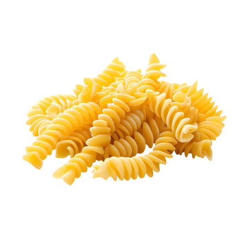 Intricate spirali pasta heap, against black backdrop, representing culinary art