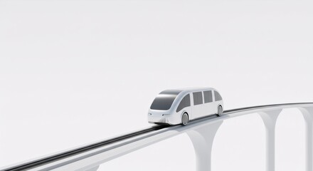 Futuristic monorail train on elevated track. Concept of advanced public transportation system. Minimalist design for urban mobility solution with clean energy technology.