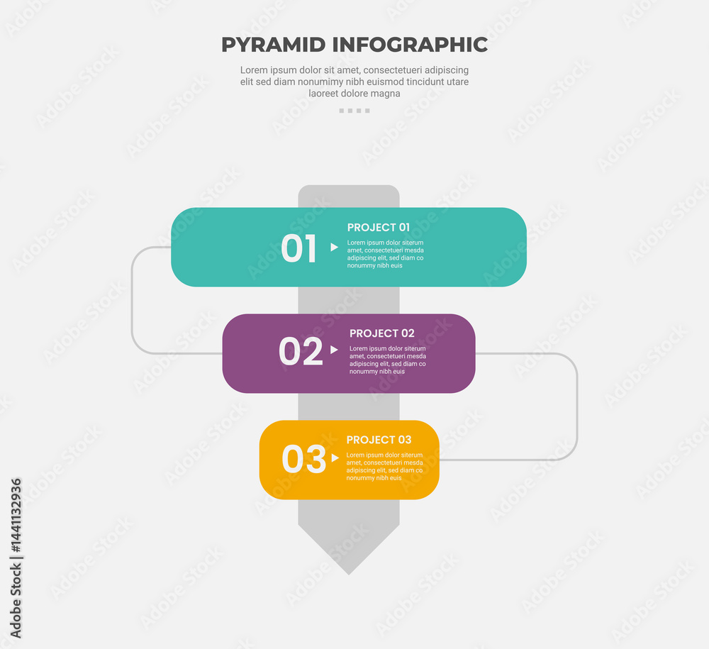Poster pyramid or triangle shape infographic outline style with 3 point template with reverse pyramid struc