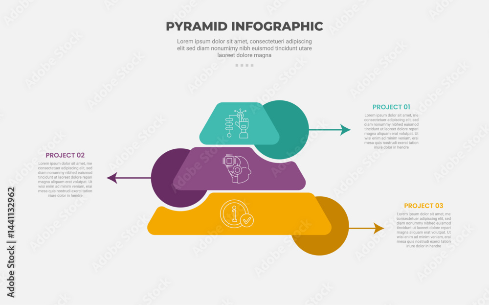 Aufkleber pyramid or triangle shape infographic outline style with 3 point template with creative shape with r