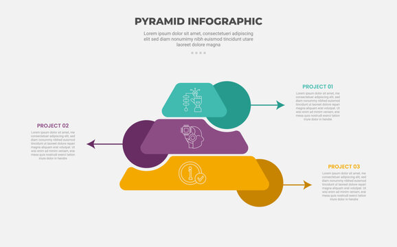 pyramid or triangle shape infographic outline style with 3 point template with creative shape with round edge and circle badge opposite direction for slide presentation - Powered by Adobe
