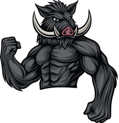A cartoon image shows a muscular boar, possibly a mascot. It's an illustration, likely for use in a project found on Adobe Stock