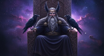 Odin Allfather Throne With Ravens