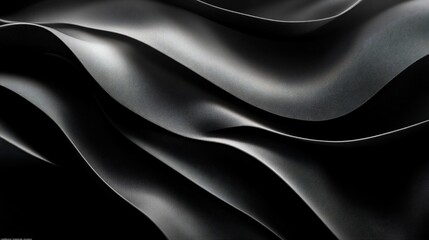 Fototapeta premium Abstract black and grey undulating fabric texture with dramatic light