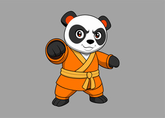 Warrior Panda: A dynamic cartoon panda, embodying strength and determination, dressed in traditional martial arts attire, is poised for action in this illustrative piece.
