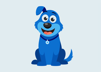 Naklejka premium Playful Pup: A vibrant cartoon illustration of a cheerful, blue puppy, sitting with a happy expression and bright, inviting eyes. A simple, clean design emphasizes joy and innocence.