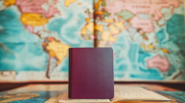 Passport with a handwritten travel bucket list and a world map in the background