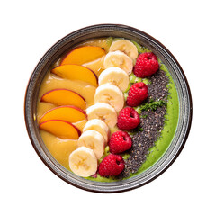 Smoothie bowl with fresh fruits on transparent background