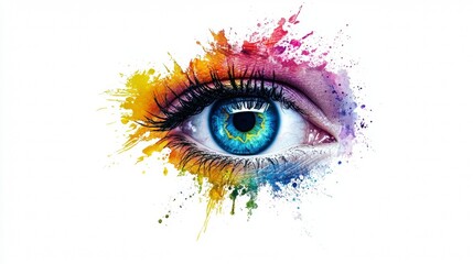 Creative eye art featuring vibrant colors and splashes of paint, showcasing artistic expression and imagination