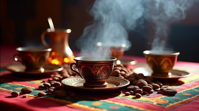 Traditional Beverage Preparation Ceremony with Aromatic Smoke in an East African Setting, Featuring Incense and Hot Coals