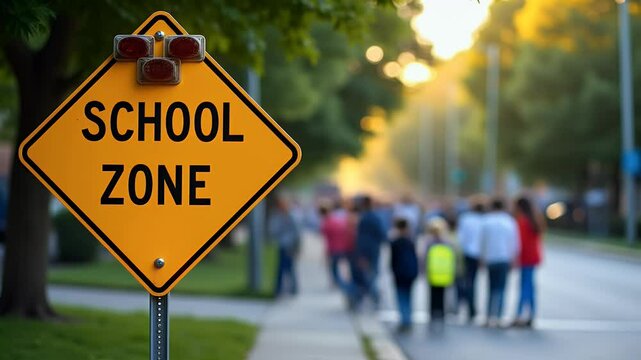 Regulatory Sign Indicating a Reduced Speed Limit in a School Vicinity When Lights Are Activated