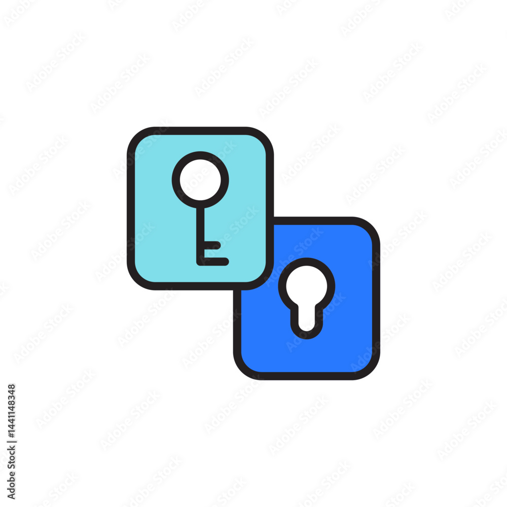 Poster stylized icon representing security keys and locks symbolizing access control and digital informatio