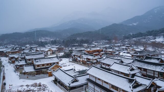 Winter at Eunpyeong Hanok Village best landmark Old village style in Seoul,South Korea.Time lapse