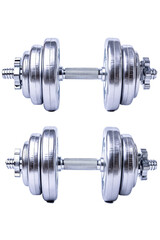 Naklejka premium Adjustable Chrome Dumbbells Set for Home Gym Fitness Workout Exercise