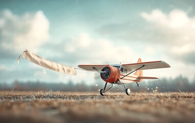 Fototapeta na wymiar Vintage airplane on a field with a banner
