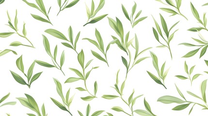 Obraz premium Professional Elegant Seamless Pattern with Green Tea Leaves for Creative Designs