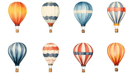 Obraz premium Collection of colorful hot air balloons isolated against a white background for graphic designs