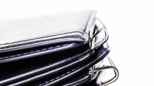 Leather wallets stacked on a white background showcasing their design and craftsmanship details