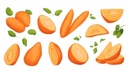 Detailed flat vector illustration of sweet potato vegetables for professional designs