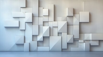 Abstract Geometric White Cube Wall Modern Minimalist Design Background Texture 3D Render Architectural Interior Contemporary Style Pattern Shapes Blocks Grey Room Light Elegant Clean Simple Structure 
