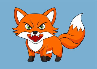 Obraz premium Animated Angry Fox: A spirited animated fox, ablaze with fiery orange fur, stands with teeth bared and eyes blazing, exuding an essence of fierce animation.