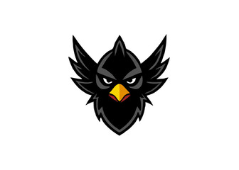 Black Bird Logo Design: A bold and fierce black bird logo with menacing eyes and spread wings, designed to convey power and speed.