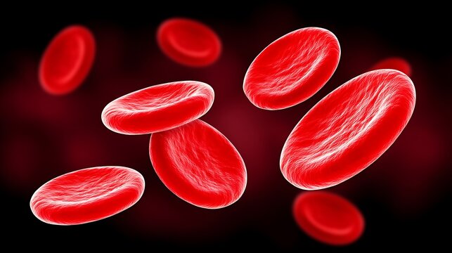 Detailed image of red blood cells, round and red, illustrating biology and health