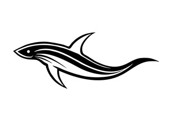 Fototapeta premium Aquatic Predator: A stylized black and white depiction of a sleek shark, swimming gracefully against a pristine background, showcasing its predatory form and inherent elegance. 