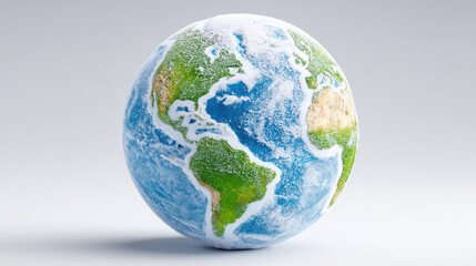 Fototapeta premium Snow covered globe showcasing Earth, highlighting beauty of our planet with icy textures and vibrant colors