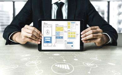UX UI design process for modish mobile application and website . Creative prototype of wireframe...