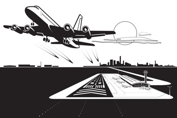Passenger airplane  taking off from airport – vector illustration