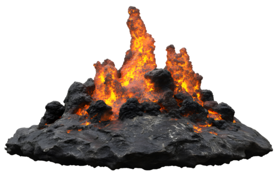 Volcanic Formation Erupting with Fiery Flames Against a Dark Backdrop