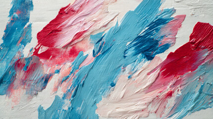 Abstract acrylic painting with vibrant red, white, and blue brush strokes on canvas Generative AI