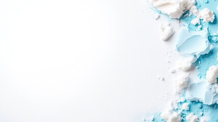 Fototapeta premium Crushed Meringues Blue Background Minimalist Clean Photography High Resolution Horizontal Texture Shot Food Styling Pastel Blue Tones Perfect for Baking Blogs