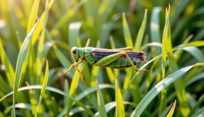 Grasshopper on Lush Green Grass