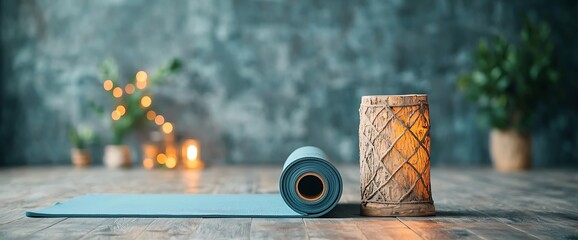 Yoga mat and warm ambiance