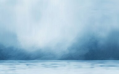 calm serene water surface with misty blue sky and soft clouds creating a tranquil and peaceful atmosphere