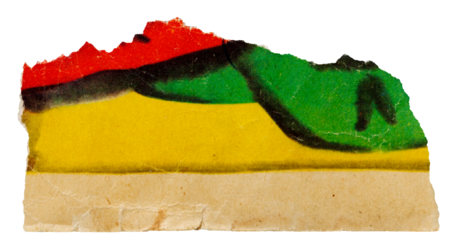 Torn piece of old vintage paper with colorful print, scrap of page from retro children's book - Powered by Adobe