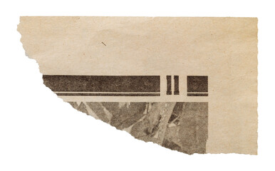 Numbered corner of aged yellowed newspaper, isolated vintage page tear