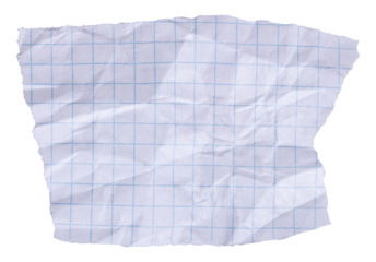 Crumpled piece of squared page isolated element for scrapbooking