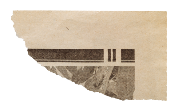 Numbered corner of aged yellowed newspaper, isolated vintage page tear
