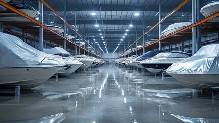 Spacious indoor storage facility for various watercraft.